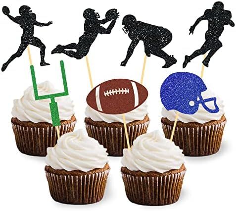 35 Pieces Football Cupcake Toppers Glitter Picks for Super Bowl Party Decorations, Sports Game, Foot | Amazon (US)