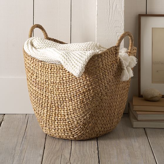 Curved Seagrass Basket, Handle Baskets, Natural, Large, 17.7""W x 21.6""D x 19.3""H | West Elm (US)