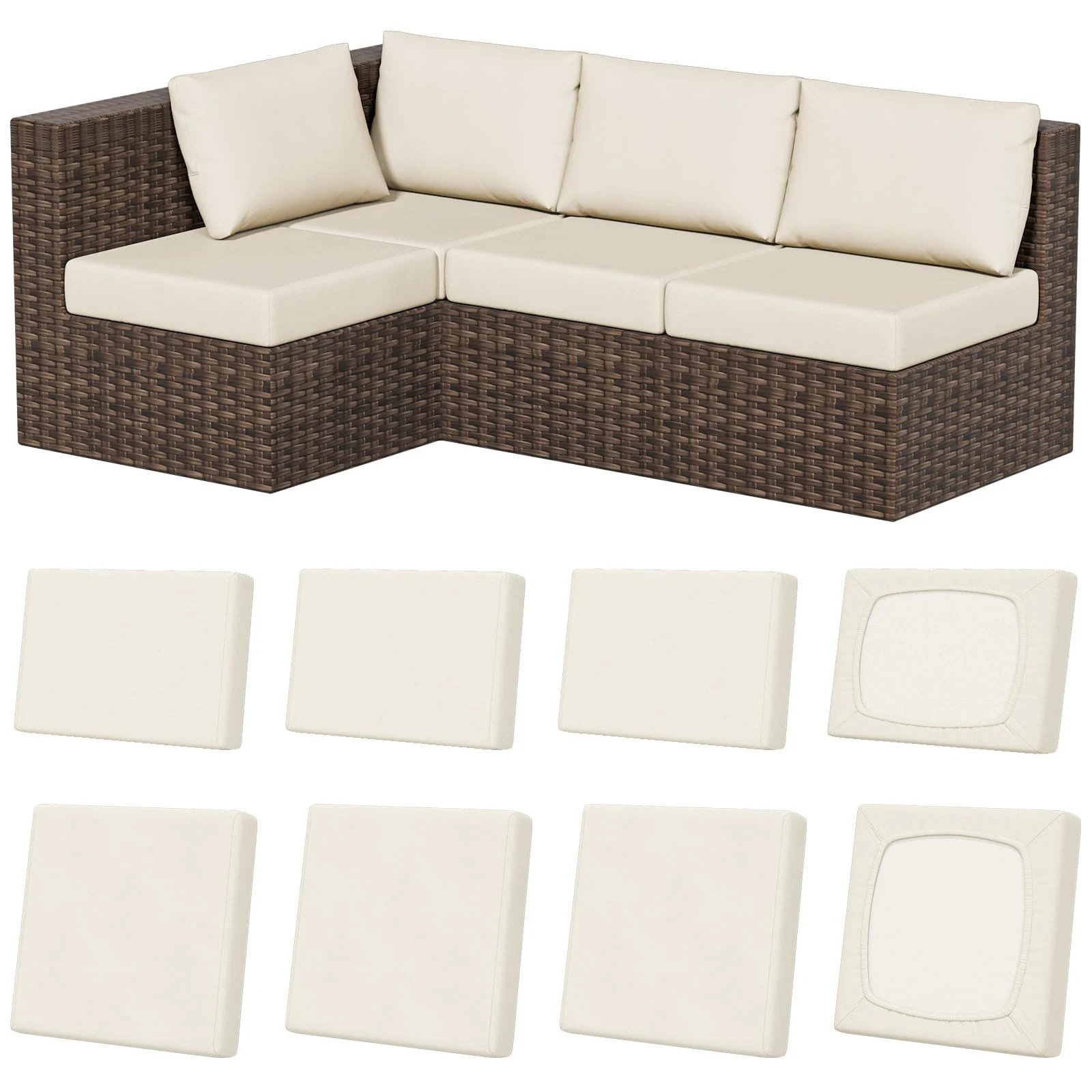 PIGFDK Beige Square-large Rectangle 8pcs Stretch Patio Cushion Covers Outdoor Couch Sofa Replacement Slipcovers Washable Reusable Protector Sunproof | Lowe's