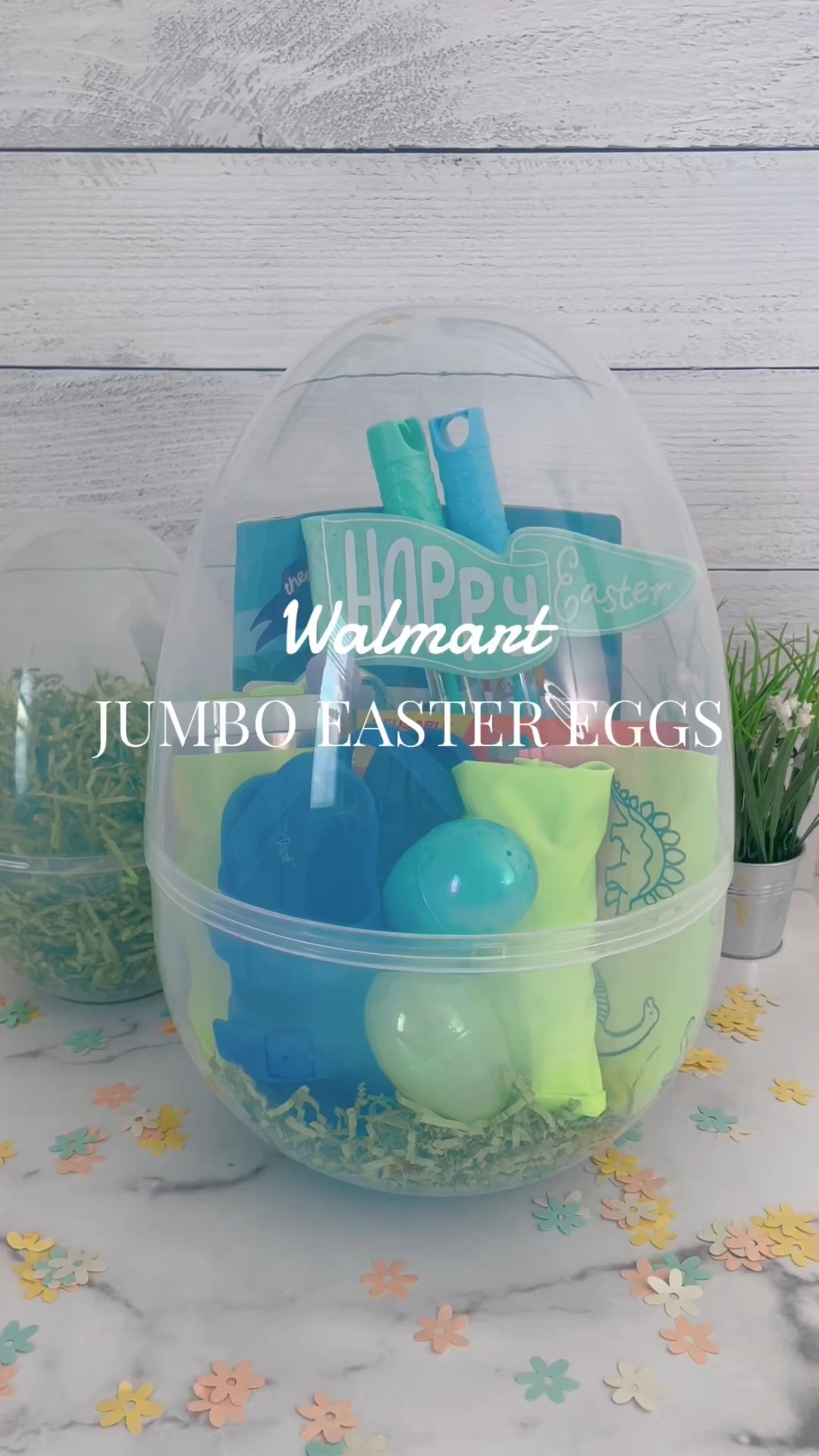 Some-bunny got a BIG surprise! This jumbo egg from Walmart made his Easter basket egg-stra special! #easter #easterbasket #toddler #toddlermom #toddlerplay #easterbasketidea #easterbasketinspo #happyeaster #easteregg #easterideas