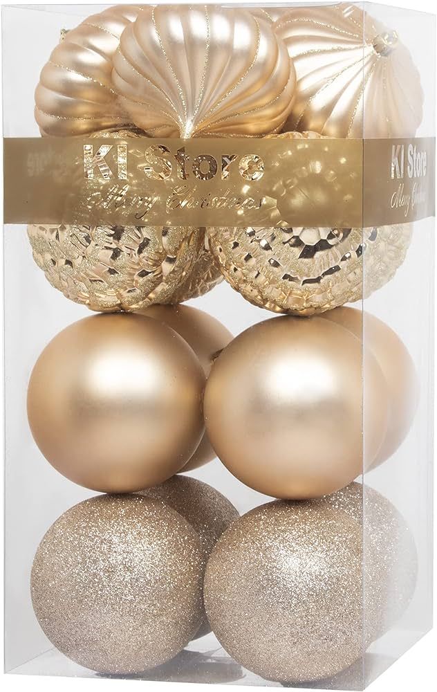 KI Store Large Christmas Balls Champagne 4-Inch 16pcs Shatterproof Christmas Tree Ball Ornaments ... | Amazon (US)