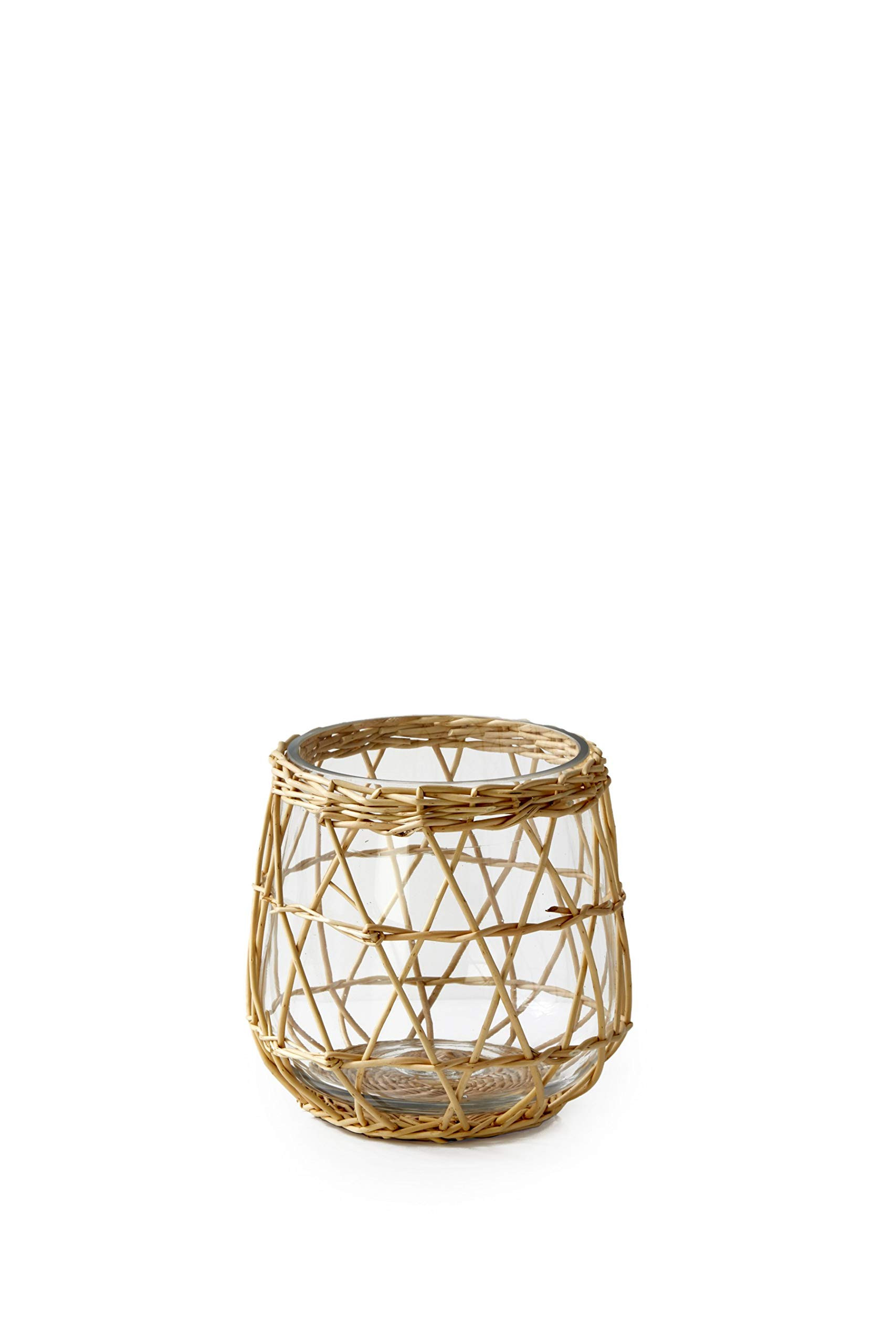 Serene Spaces Living Large Handwoven Natural Wicker & Glass Candleholder, Use as Candleholder or ... | Amazon (US)