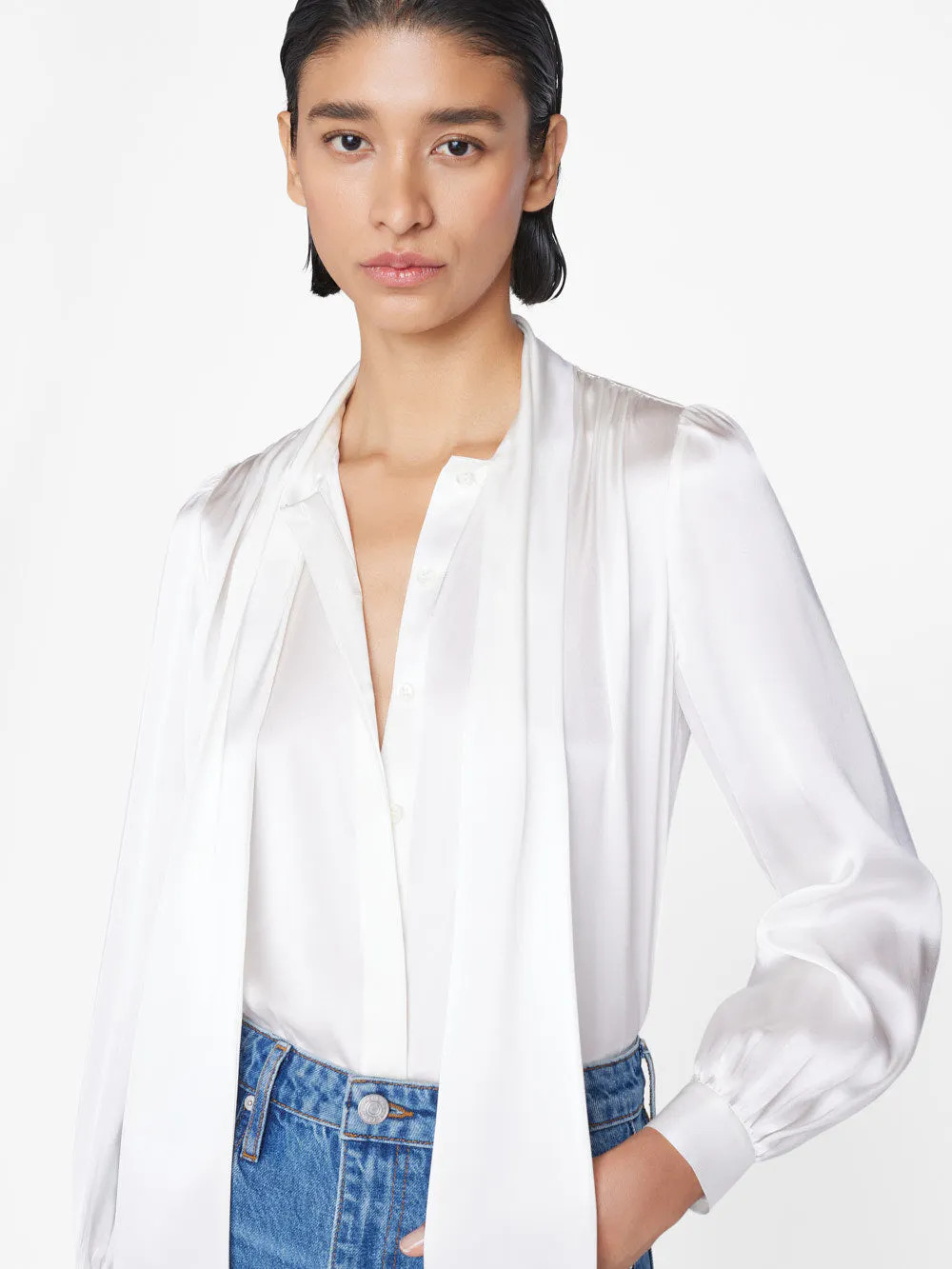 Femme Tie Neck Blouse  in  Off White | Frame Denim