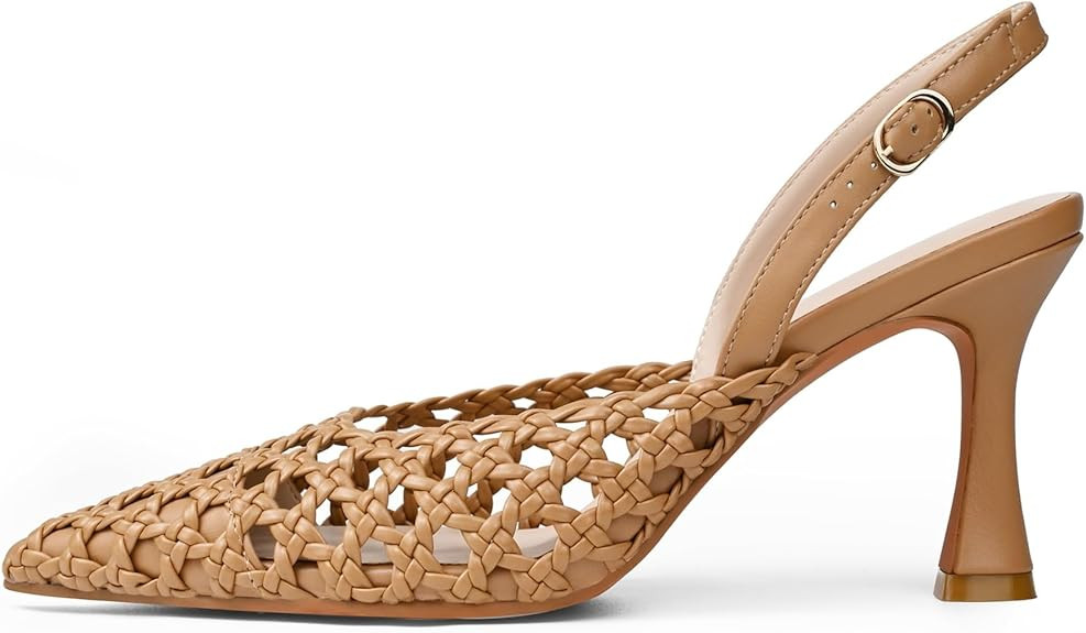 Women's Woven Slingback Heels Pointed Toe Pumps 3.5 in | Amazon (US)