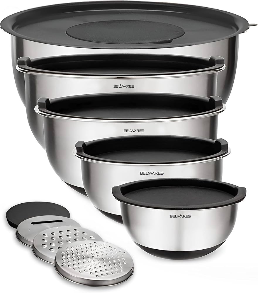 Belwares Mixing Bowls with Lids Set - Nesting Bowls with Airtight Lids + Graters - Stainless Stee... | Amazon (US)