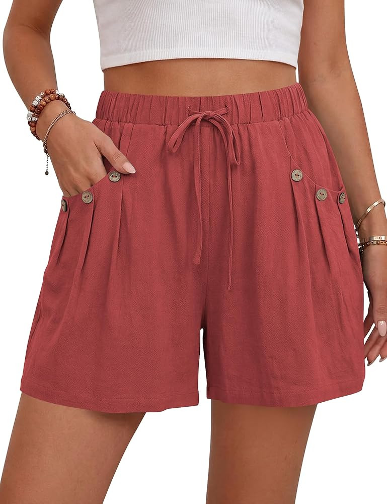 Linen Shorts for Women Summer Casual Wide Leg High Waist Drawstring Shorts 2026 Beach Vacation Sh... | Amazon (US)