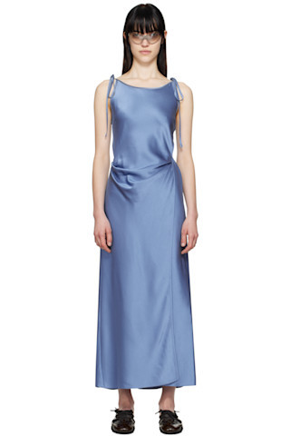 Acne Studios - Blue Seersucker Maxi Dress | SSENSE