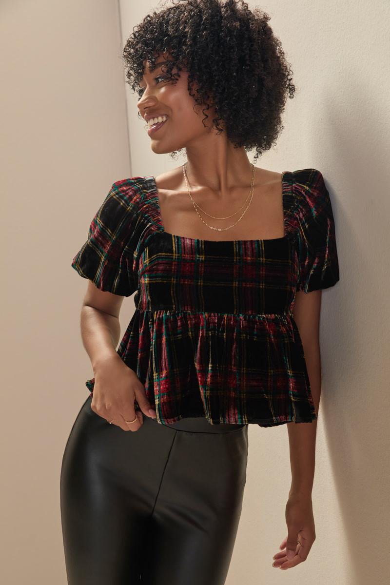 Viola Puff Sleeve Velvet Blouse | Francesca's