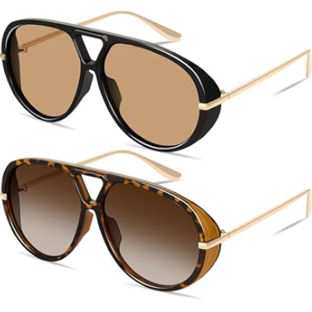 GUVIVI Retro Gold Aviator Sunglasses for Women Men, 2026 Metal Oversized 70s Aviators Black Vacat... | Amazon (US)