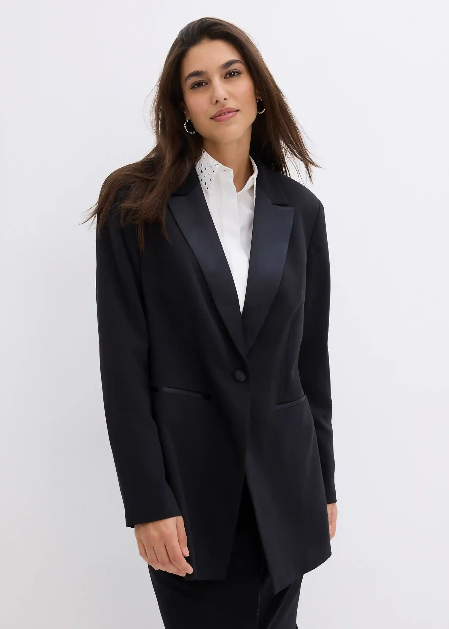 lässiger Blazer mit breitem Gewähr - schwarz, Regulär | bonprix | Bonprix DE