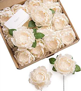 Ling's moment 16pcs 4" Cream Blooming Peonies Artificial Peonies Flower Real Looking Fake Peony w... | Amazon (US)