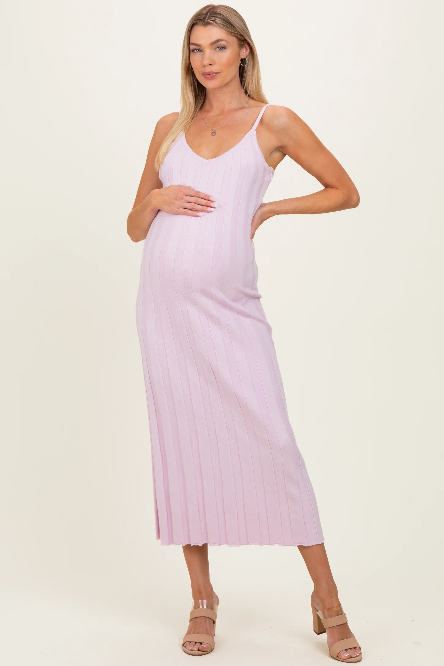 Light Pink Rib Knit Sleeveless Maternity Maxi Dress | PinkBlush Maternity