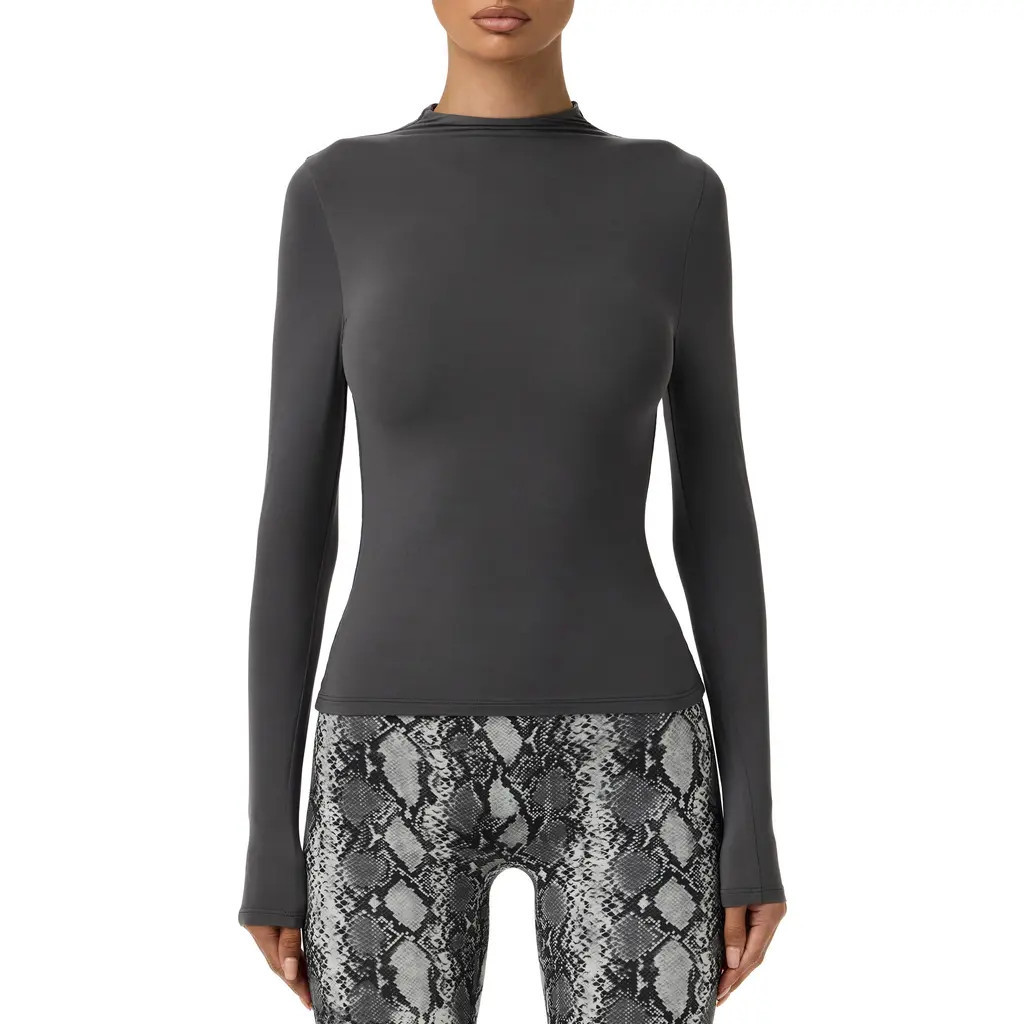 Naked Wardrobe Mock Neck Top in Charcoal at Nordstrom, Size Large | Nordstrom