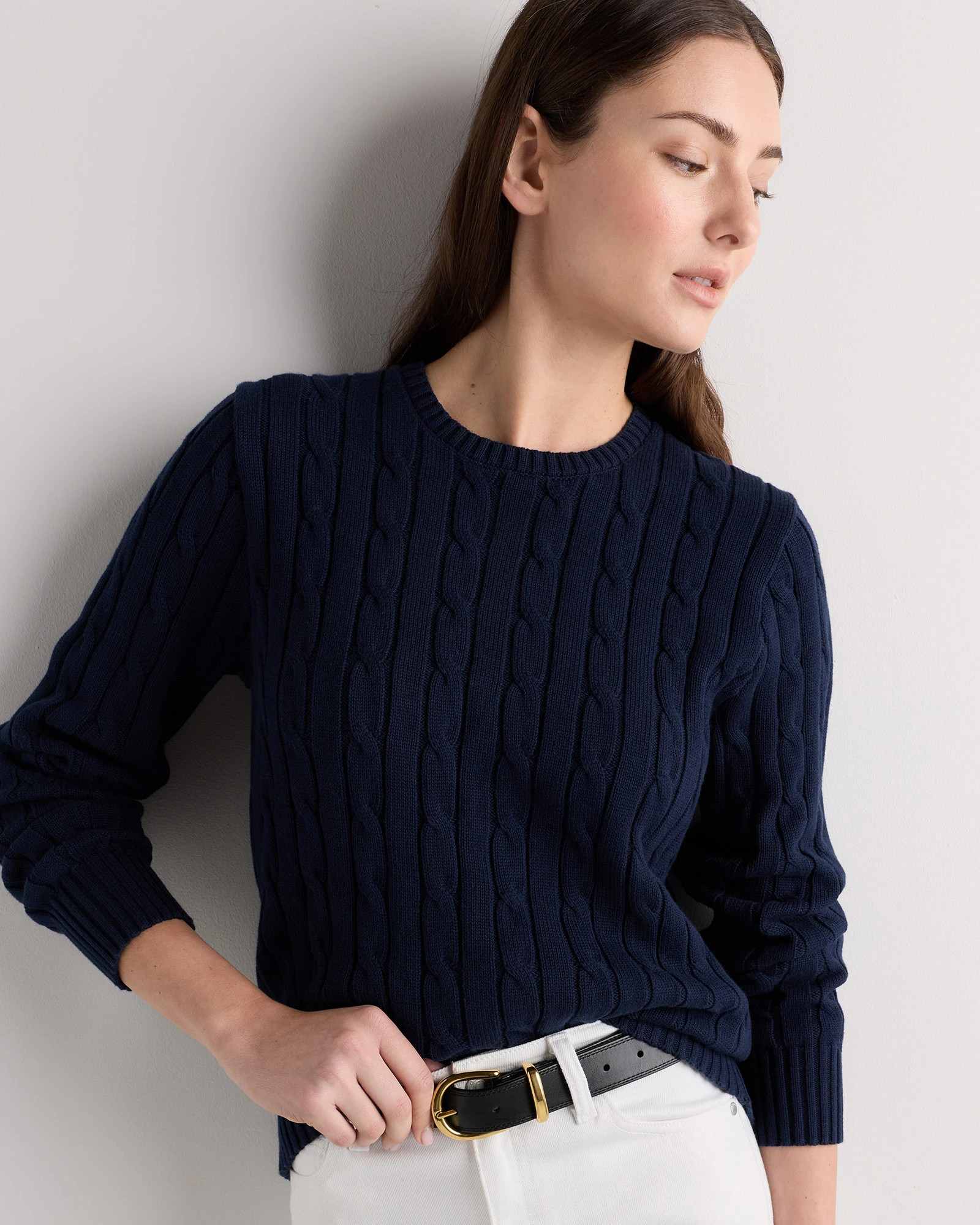 100% Organic Cotton Cable Crewneck Sweater | Quince