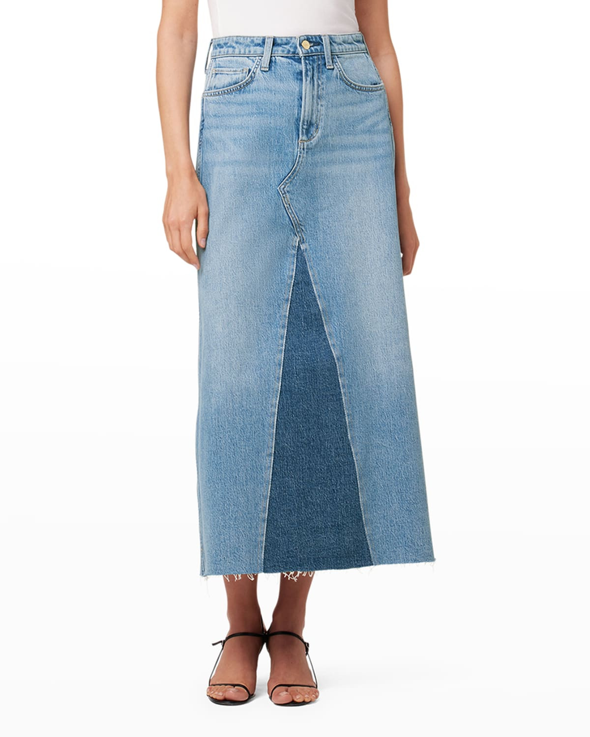The Maxine Two-Toned Denim Maxi Skirt with Raw Hem | Neiman Marcus