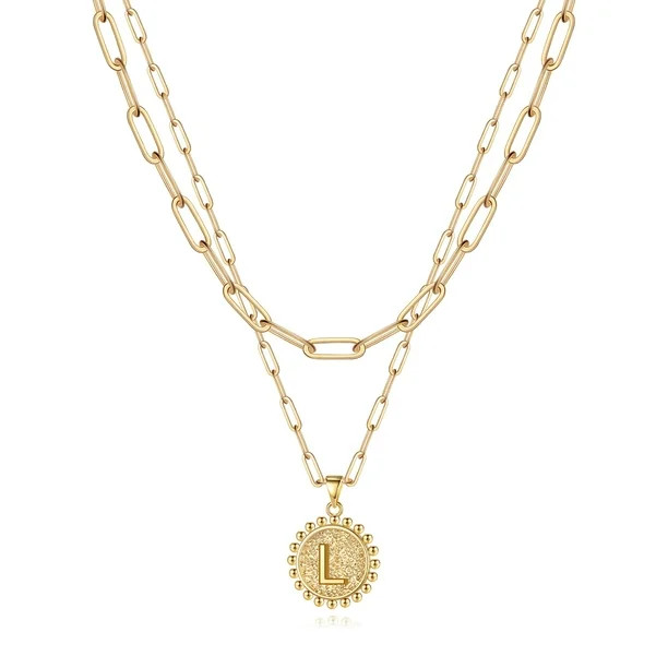 TINGN Layered Initial Necklaces for Women 14K Gold Plated Girls Dainty Layering Paperclip Choker ... | Walmart (US)