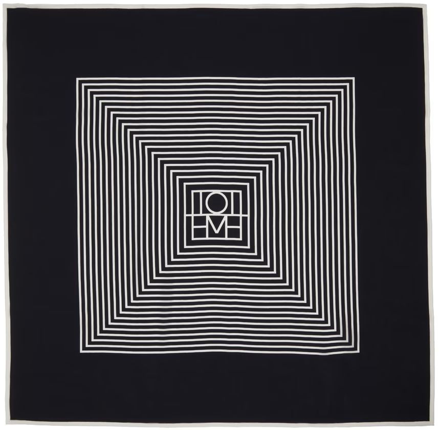 Navy & White Centred Monogram Silk Scarf | SSENSE