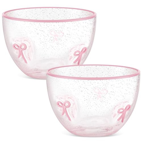 Potchen Valentine's Day Bow Snack Bowl Set of 2,14oz Clear Glass Candy Dessert Bowls with Pink Bow Design,Serving Bowls for Gifts Party Favors Table Decoration | Amazon (US)
