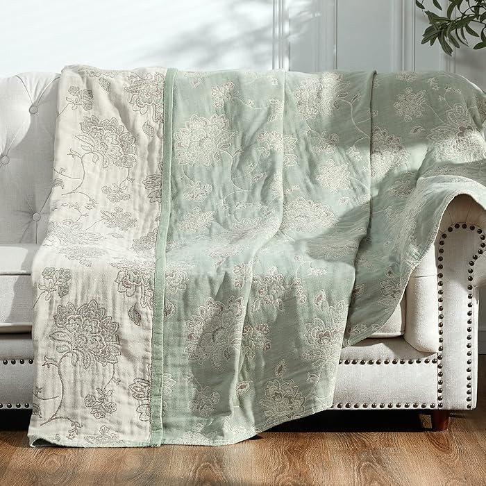 jinchan Boho 100% Cotton Muslin Twin Size 60x80 Inches Blanket Lightweight 4-Layer Quilted Soft G... | Amazon (US)