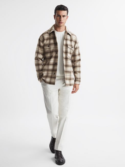 Reiss Oatmeal Mack Brushed Checked Overshirt | Reiss UK