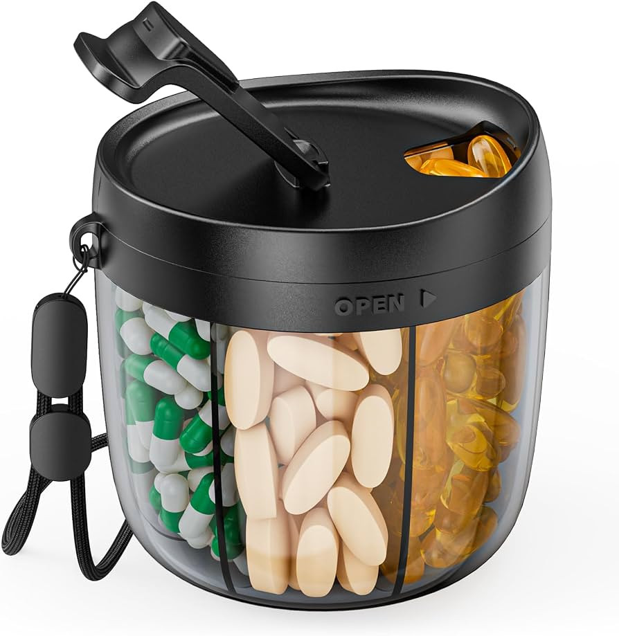 PULIV Portable Pill Dispenser Bottle, Vitamin Organizer with 7 Compartments, Holds Plenty of Supp... | Amazon (US)