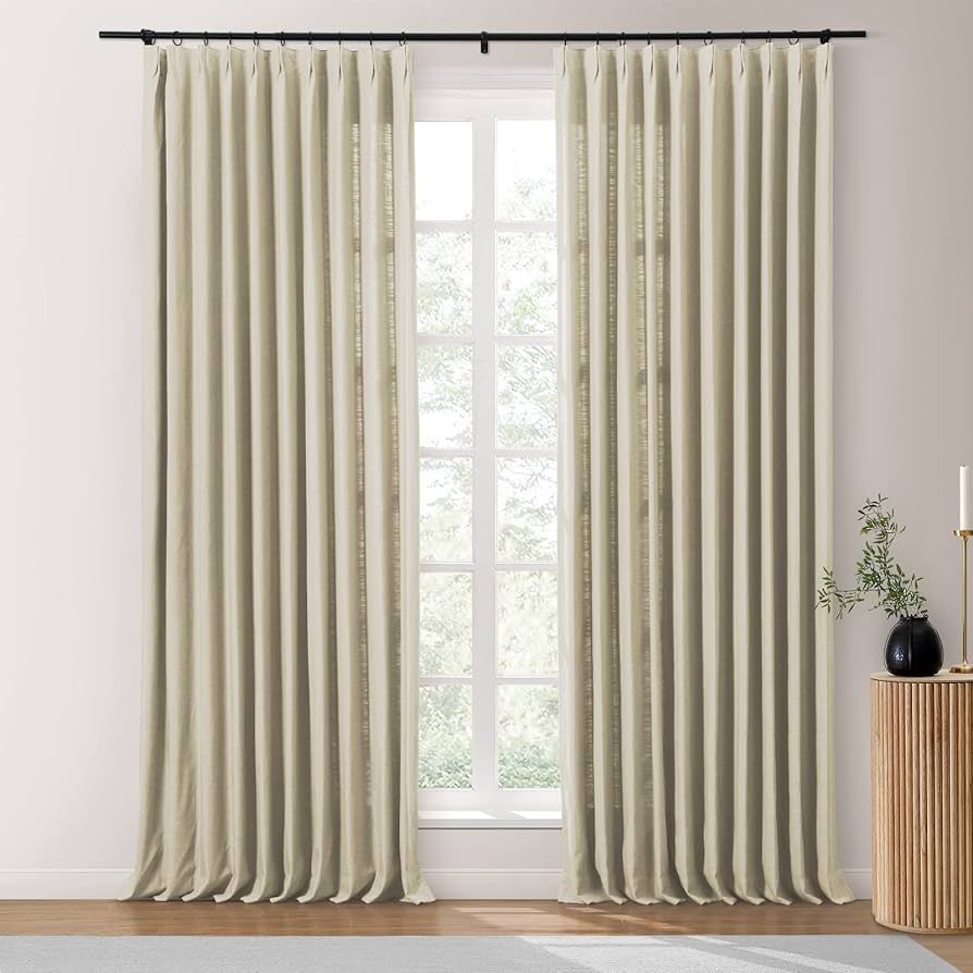 TWOPAGES Beige Cotton Pinch Pleat Curtain 108 Inches Long Light Reducing Linen Textured Curtain f... | Amazon (US)