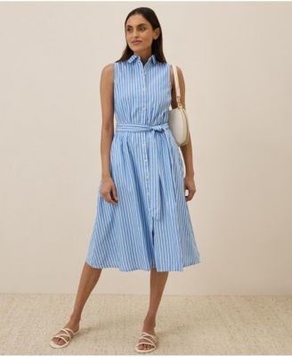 Pact Women's Organic Cotton Sunset Lightweight Cotton Sleeveless Shirtdress - Blue bondi stripe | Macy's