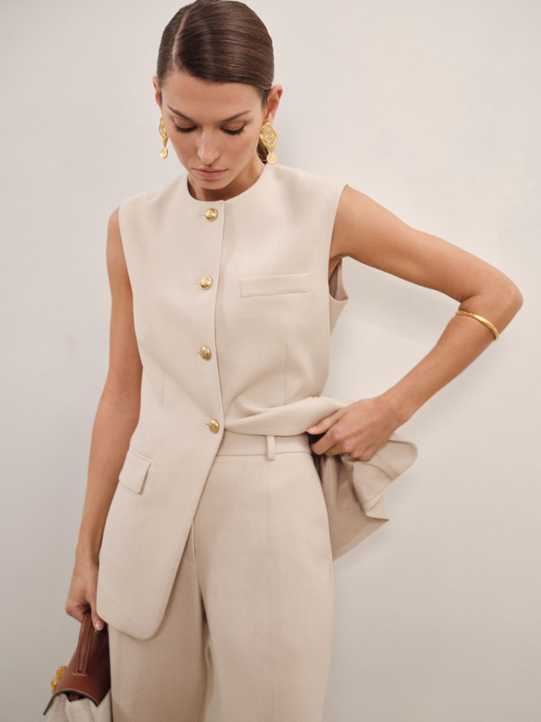 High-Neck Longline Waistcoat in Neutral | Reiss US
