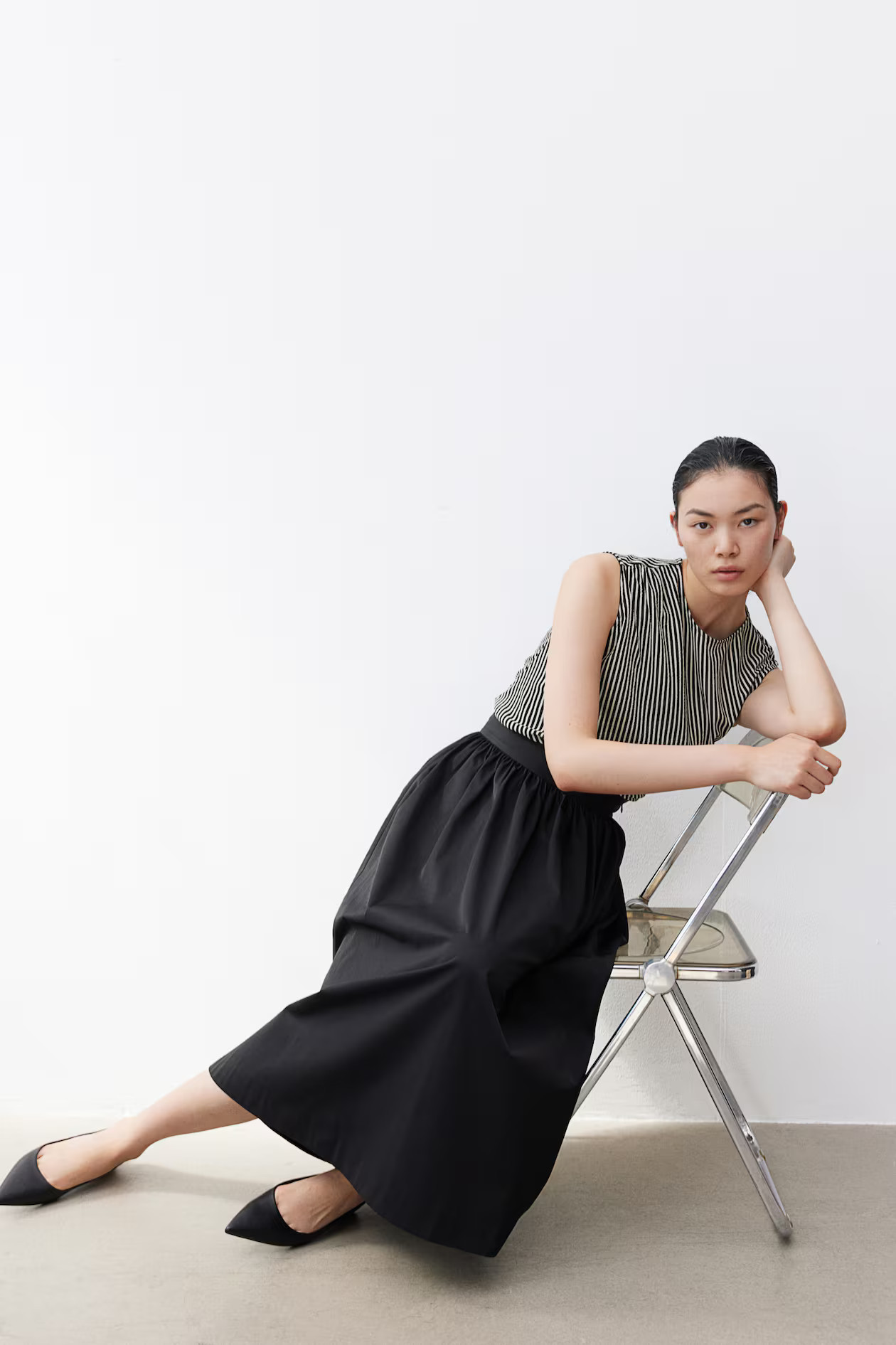 Draped Sleeveless Top - Round Neck - Sleeveless - Black/striped - Ladies | H&M US | H&M (US + CA)