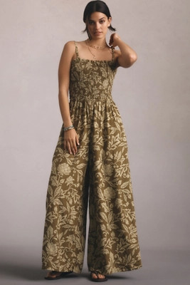 Pilcro Smocked Printed Linen Jumpsuit | Anthropologie (US)