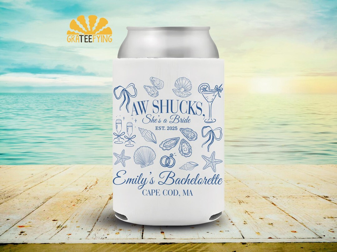 Personalized Aw Shucks She's A Bride Can Cooler, Bachelorette Party Can Cooler, Custom Beach Bach... | Etsy (US)