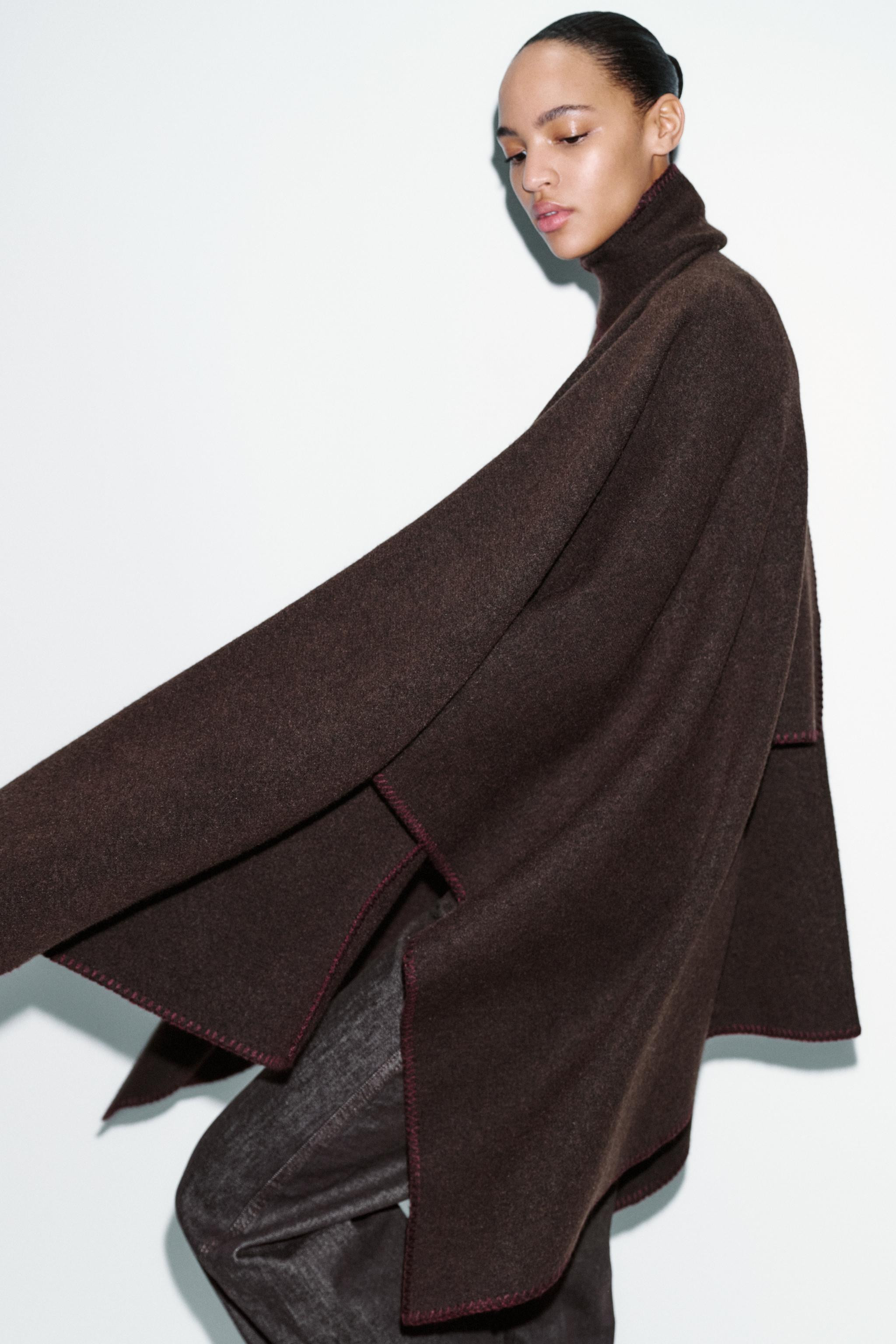 KNIT CAPE WITH CONTRASTING THREAD SCARF | Zara US