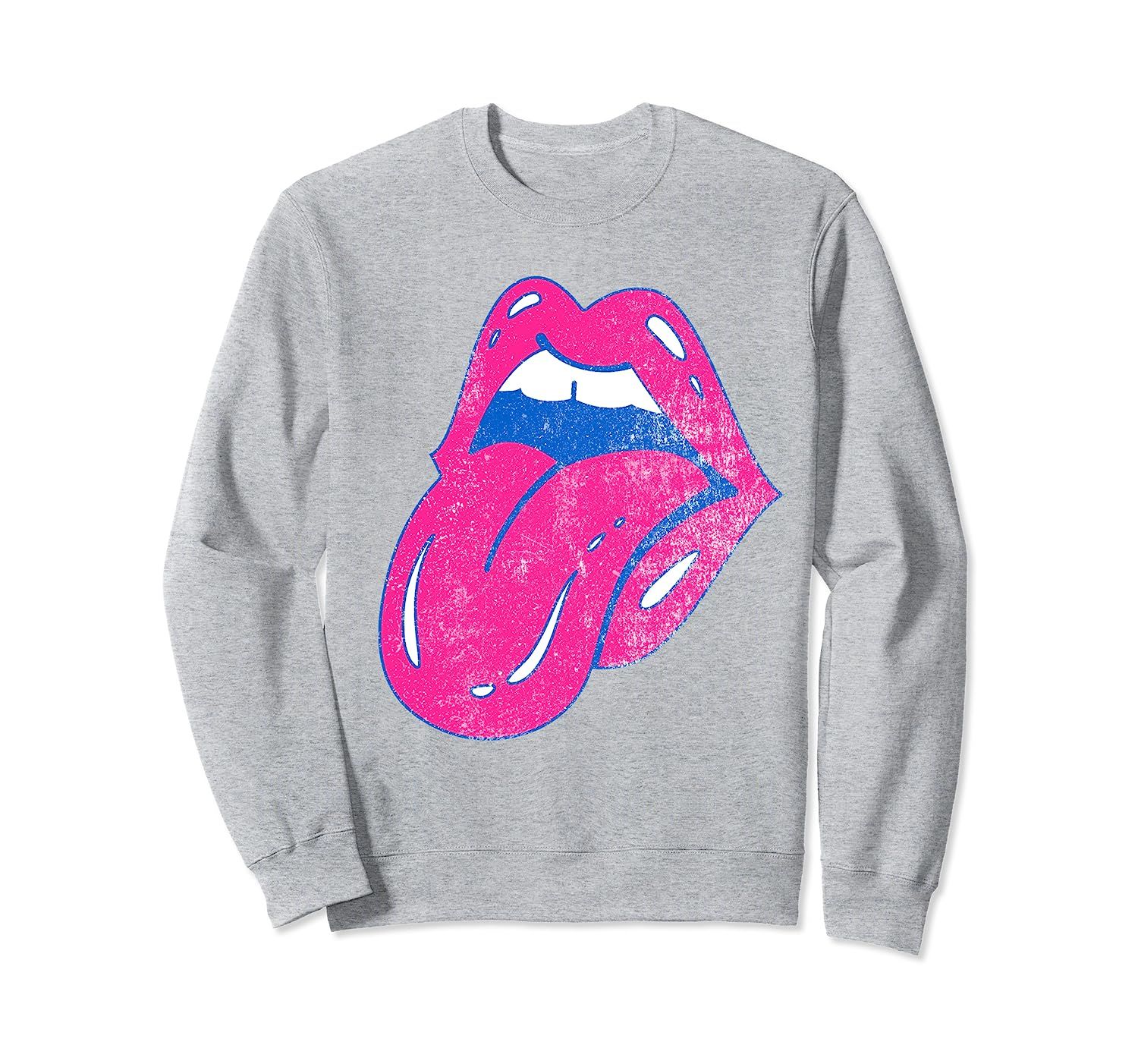 Hot Pink Lips Tongue Out Light Grey Sweatshirt | Amazon (US)