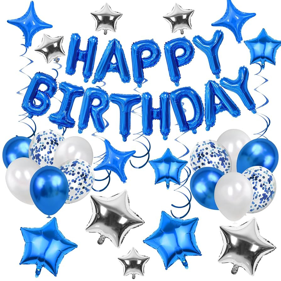 56 PCS Happy Birthday Balloons Happy Birthday Banner Silver and Black Balloons for Boys Men Girls... | Amazon (US)