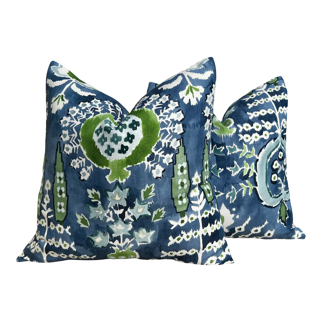 Thibaut Mendoza Suzani Pillow in Blue and Green. Decorative High End Pillow Covers, Euro Sham Cov... | Etsy (US)