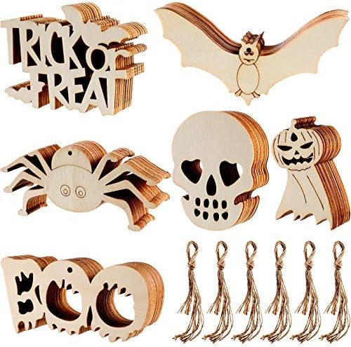 Sumind 60 Pieces Halloween Wooden Slices Wooden Gift Tags Blank Wood Hanging Ornaments Cutouts Cr... | Amazon (CA)