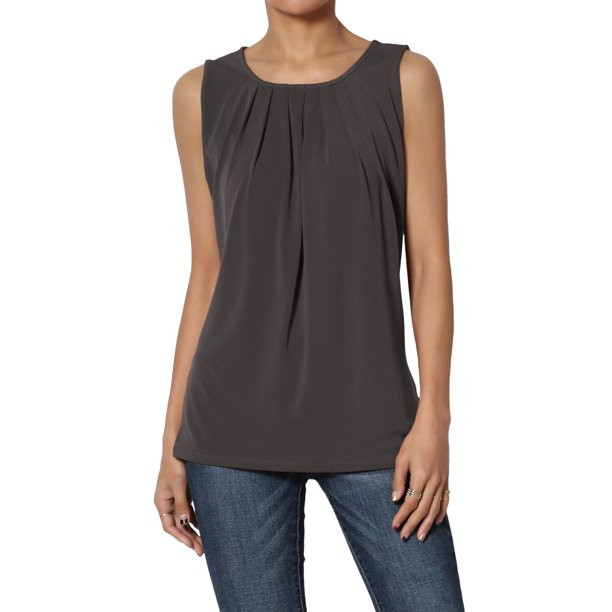 TheMogan Women's S~3X Essential Sleeveless Pleat Neck Keyhole Basic Tank Tops | Walmart (US)