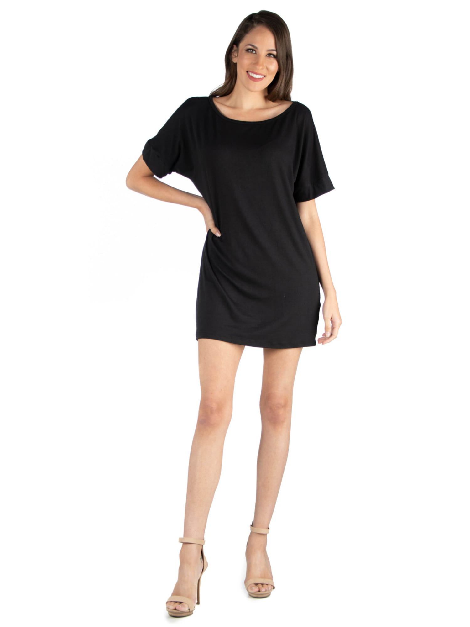 24Seven Comfort Apparel Womens Loose Fit T Shirt Dress With Boat Neck | Dressbarn