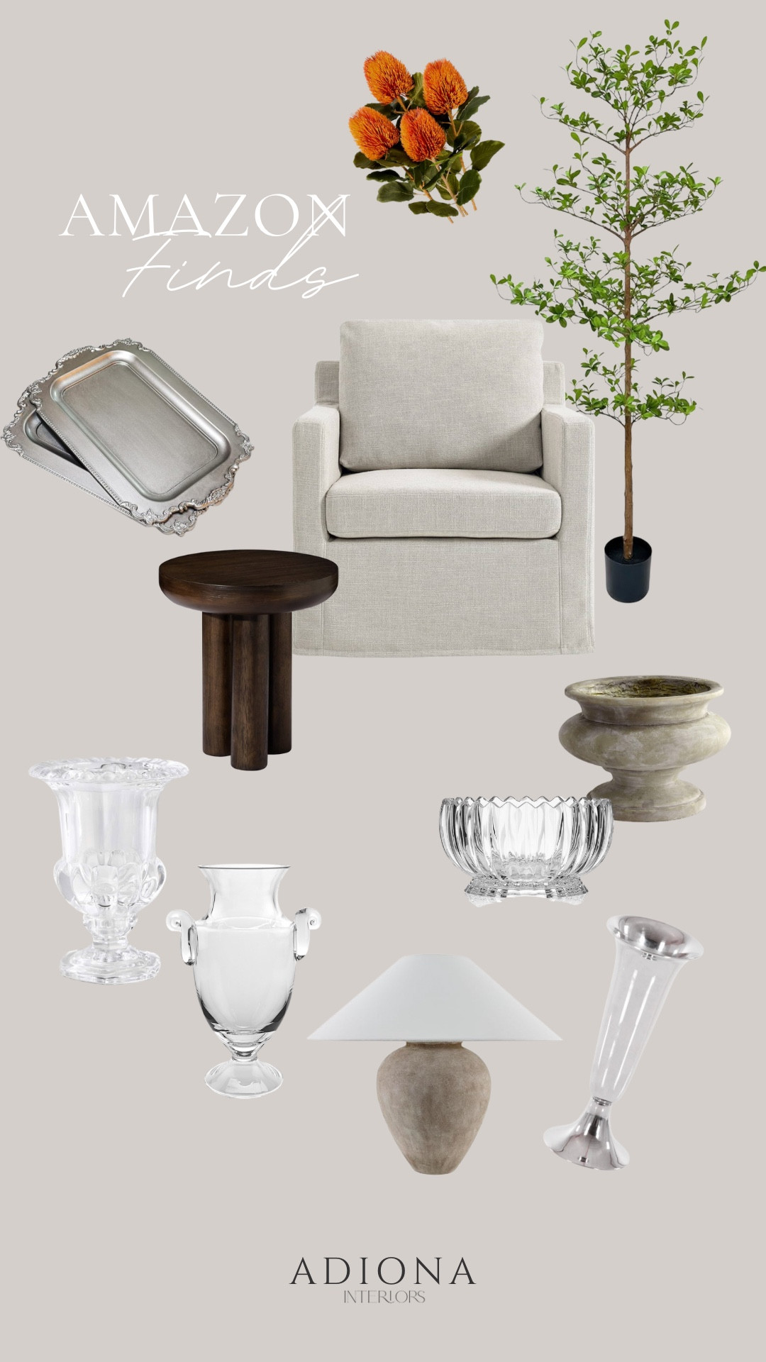 Amazon home finds 

Accent chair, silver tray, planter, side table, faux tree, glass decor, home decor, table lamp, faux floral 

#LTKSeasonal #LTKHome #LTKSaleAlert