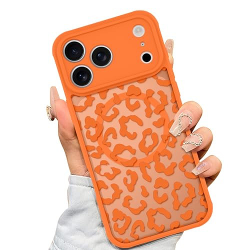 AIGOMARA Case Made for iPhone 17 Pro Max [Compatible with MagSafe] Orange Leopard Pattern Design for Women Girls Men Soft TPU Bumper Hard PC Back Anti-Fall Shockproof Protective Slim Mganetic Cover | Amazon (US)