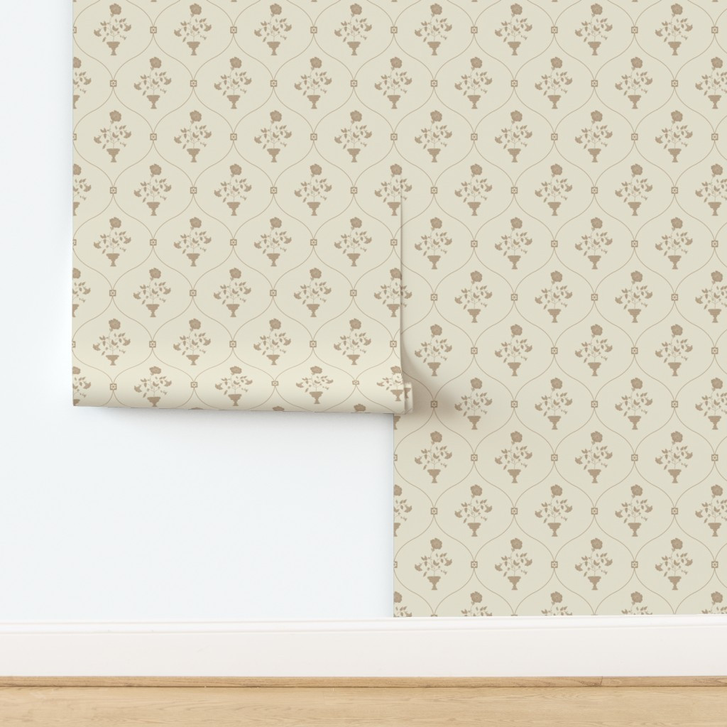 Blumen Block Print Ogee in Cream and Tan Wallpaper | Spoonflower | Spoonflower
