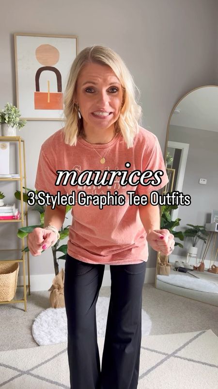 Wearing vs. styling a graphic tee! Here are 3 graphic tee outfits from maurices styled for spring! 
Graphic tees- xs
Wide-leg pants- xs/petite
Skirt- xs
Skort- xs
Shoes- 7.5
Jacket- small 

#LTKSeasonal #LTKstyletip #LTKfindsunder50