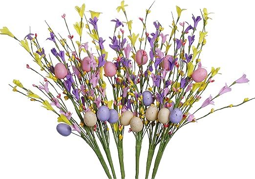 DIYFLORU Easter Egg Stems,6pcs 17in/43cm Easter Picks with Forsythia Flowers for Flower Arrangeme... | Amazon (US)