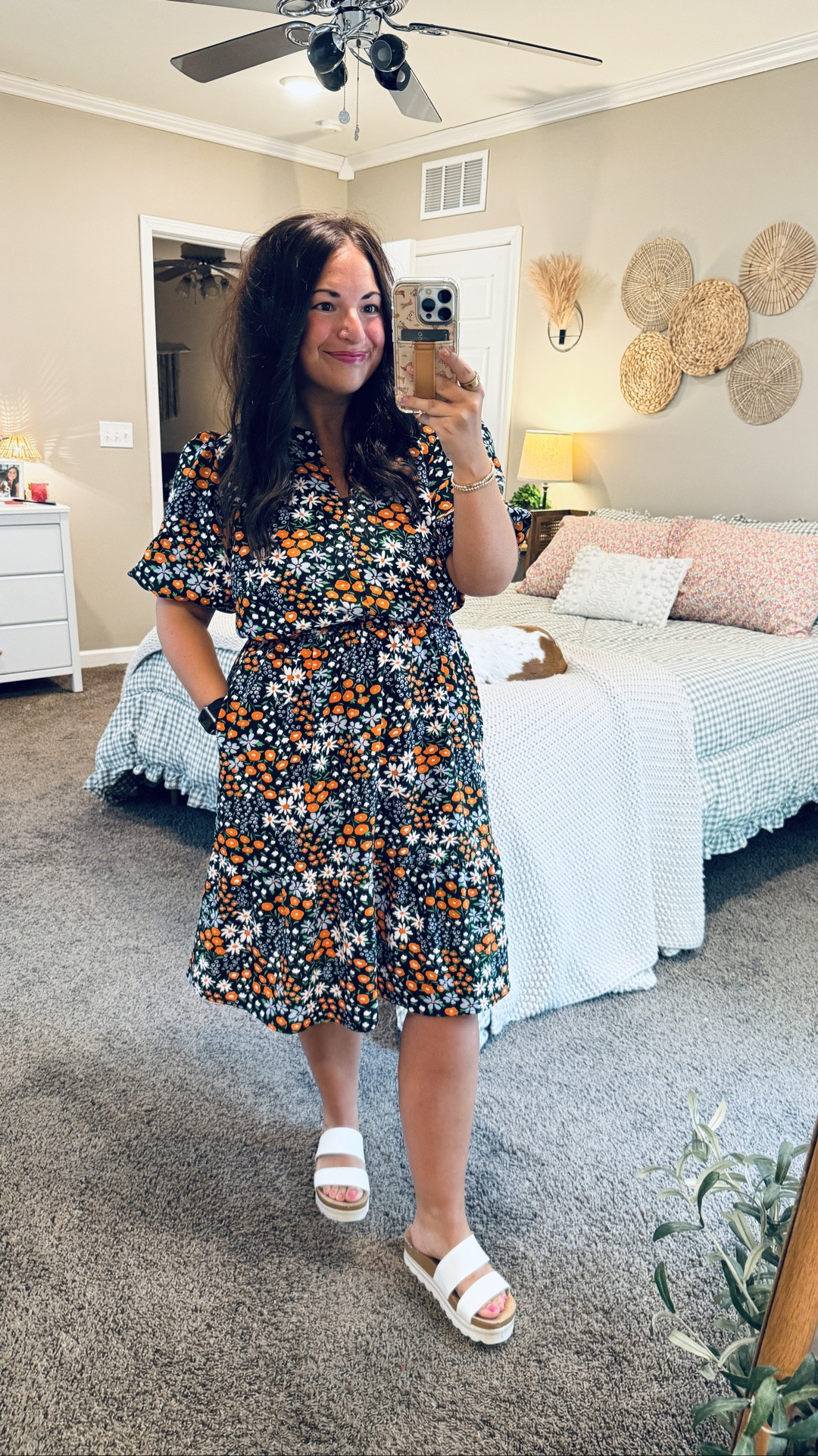 Floral dresses will always have my heart 🧡 This flowy midi dress is the perfect one-&-done outfit for summer! The floral print, puff sleeves, & ruffle details make it so easy to dress up or keep casual for just about any occasion. ☀️✨ 

 #LTKootd #LTKSeasonal #LTKMidsize