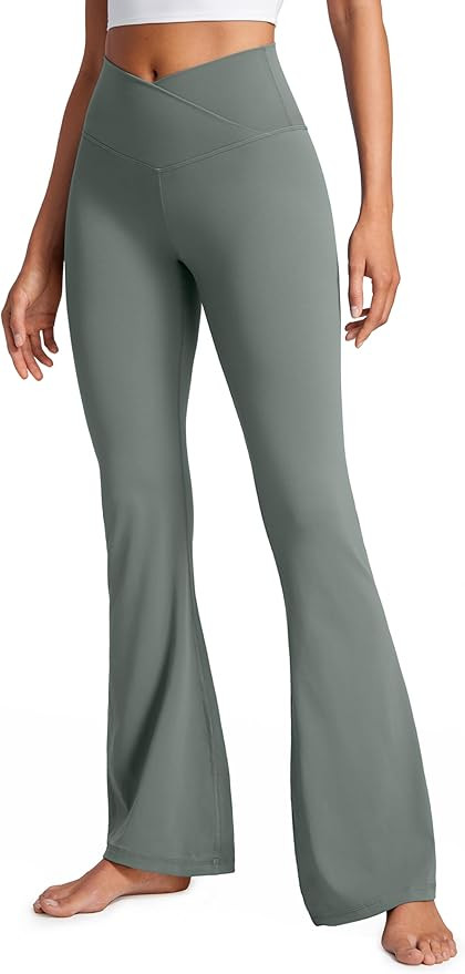 CRZ YOGA Butterluxe Crossover Flare Leggings for Women 31" - High Waist V Cross Bootcut Bell Bott... | Amazon (US)