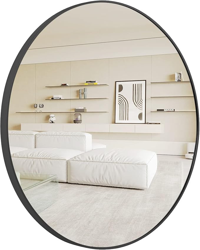 Round Mirror, 48''Black Metal Frame Wall Mirrors for Bathroom,Entryway | Amazon (US)