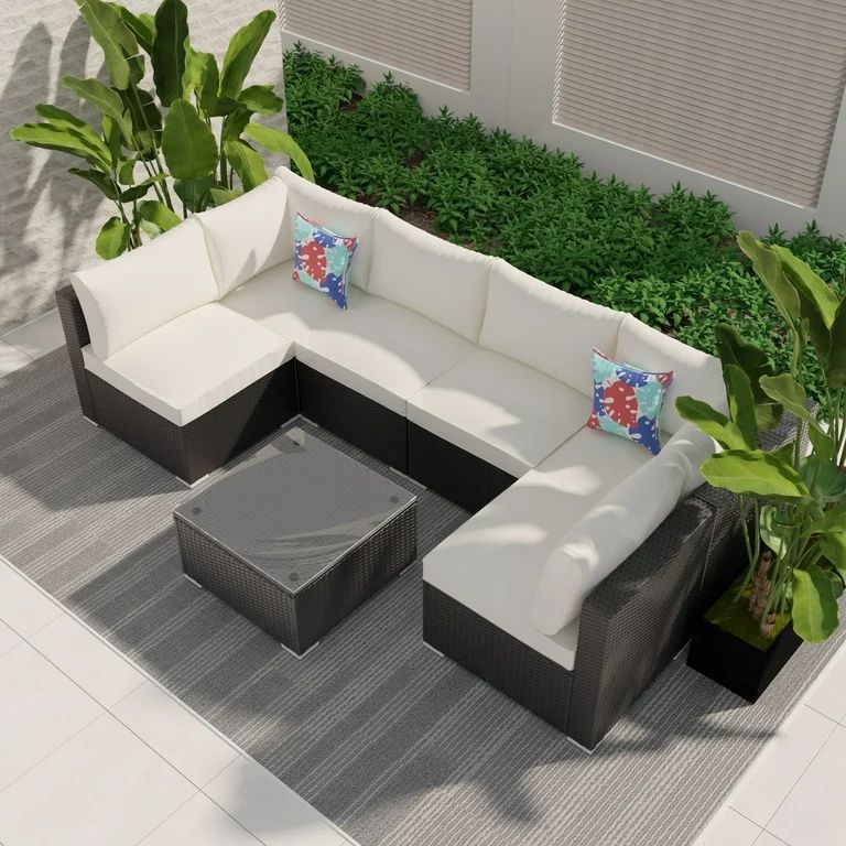 Ainfox 7 Pcs Outdoor Patio Furniture Sofa Set on Sale,Black-Beige | Walmart (US)