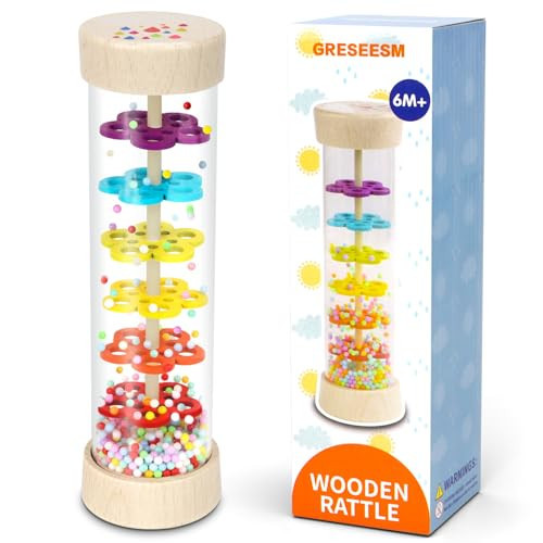 GRESEESM Montessori Toys for 1 Year Old, Baby Toys 6-12 Months, Infant Wooden Rattle Sensory Rain Stick Toys, Newborn Travel Activities Baby Gifts for 6 9 12 18 Months 1 Year Old Boy Girls | Amazon (US)