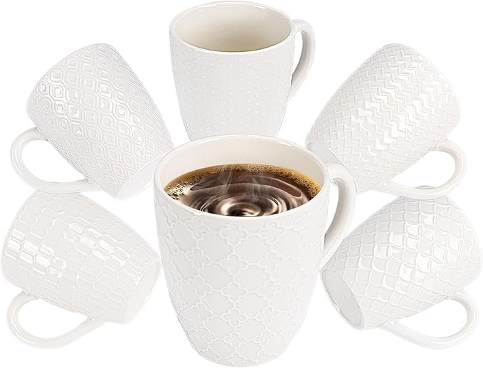 Hoikwo Cream White Coffee Mugs Set of 6, Ceramic Cup Set, 12 oz Artistic Drinkware for Coffee, Te... | Amazon (US)