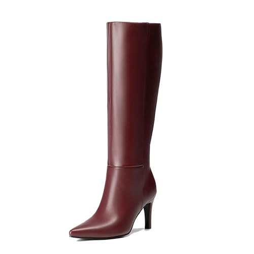 Reitoye Knee High Burgundy Boots Women Sexy Pointed Toe Stiletto Tall Boots Side Zipper Dress Fashion Boots Shoes Size 9.5 | Amazon (US)